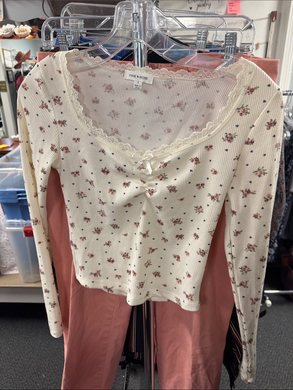 Pink rose top S // 091654